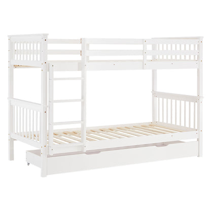 Etagenbett 90x200 cm Weiß | Kinderbett mit Matratze | mit Bettkasten | mit Lattenrost | Rausfallschutz | Umbaubar | massiv