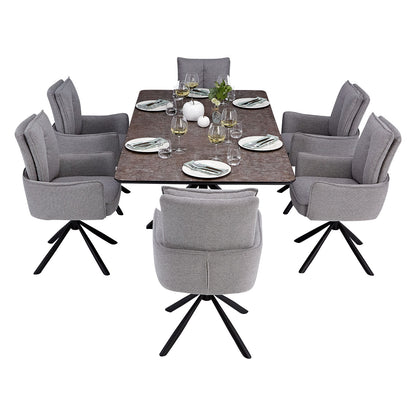 Esstisch mit 6 Stühlen Set Essgruppe Polsterstühle Drehbar Grau 200x100 cm Metall Braun Schwarz