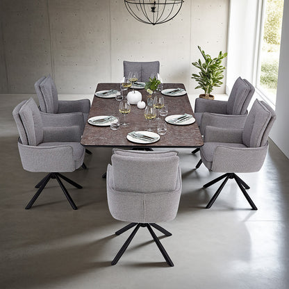 Esstisch mit 6 Stühlen Set Essgruppe Polsterstühle Drehbar Grau 200x100 cm Metall Braun Schwarz