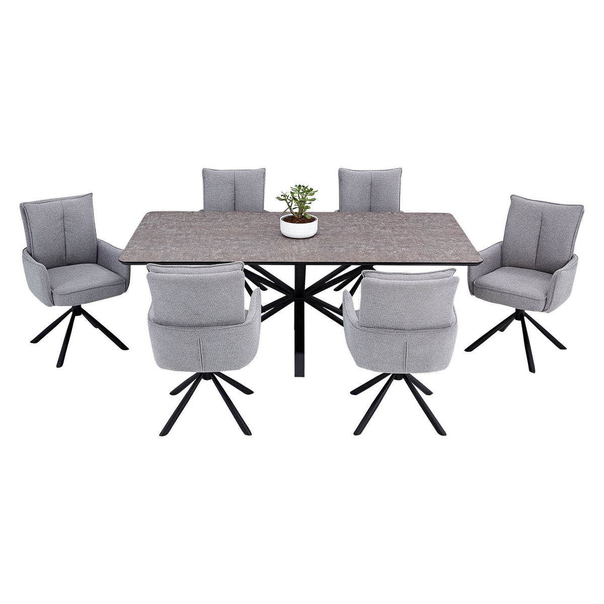 Esstisch mit 6 Stühlen Set Essgruppe Polsterstühle Drehbar Grau 200x100 cm Metall Braun Schwarz