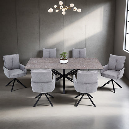 Esstisch mit 6 Stühlen Set Essgruppe Polsterstühle Drehbar Grau 200x100 cm Metall Braun Schwarz