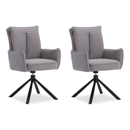 Polsterstuhl Stoff Grau | 2er-Set | drehbar | mit Armlehnen | Küche Esszimmer Büro