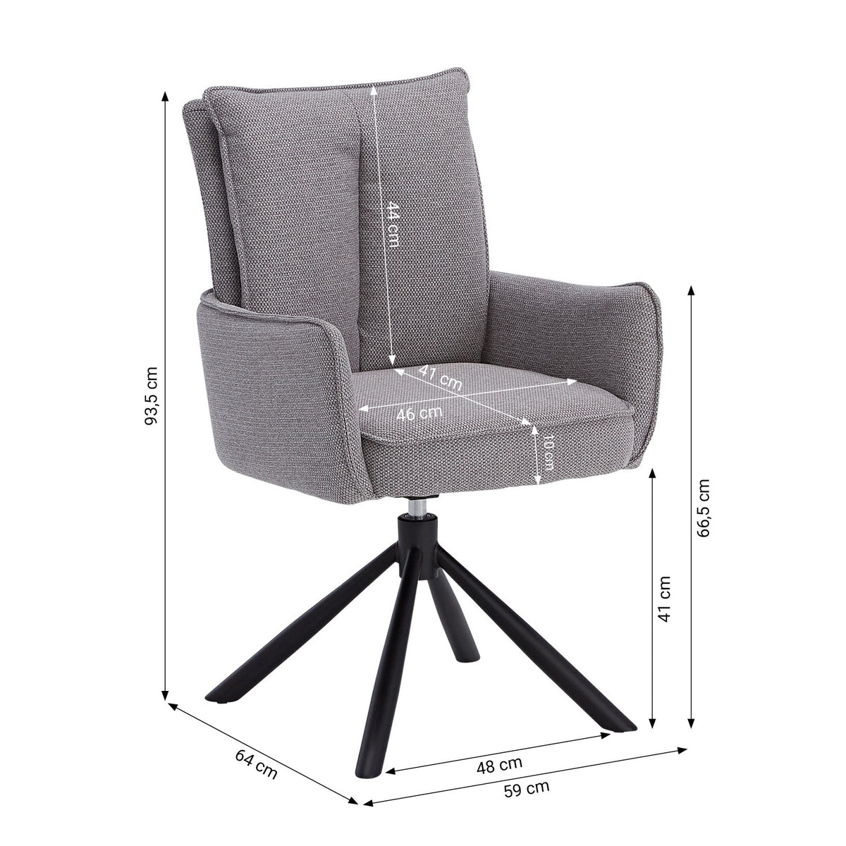 Polsterstuhl Stoff Grau | 2er-Set | drehbar | mit Armlehnen | Küche Esszimmer Büro