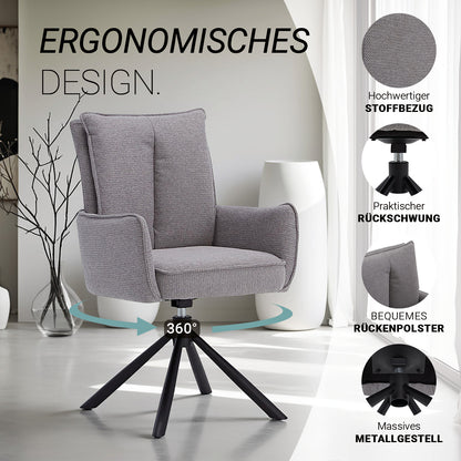 Polsterstuhl Stoff Grau | 2er-Set | drehbar | mit Armlehnen | Küche Esszimmer Büro