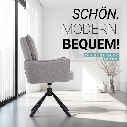 Polsterstuhl Stoff Grau | 2er-Set | drehbar | mit Armlehnen | Küche Esszimmer Büro