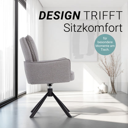 Polsterstuhl Stoff Grau | 2er-Set | drehbar | mit Armlehnen | Küche Esszimmer Büro