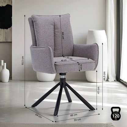 Polsterstuhl Stoff Grau | 2er-Set | drehbar | mit Armlehnen | Küche Esszimmer Büro