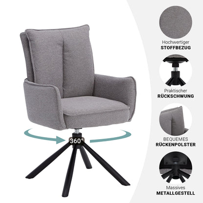 Polsterstuhl Stoff Grau | 2er-Set | drehbar | mit Armlehnen | Küche Esszimmer Büro