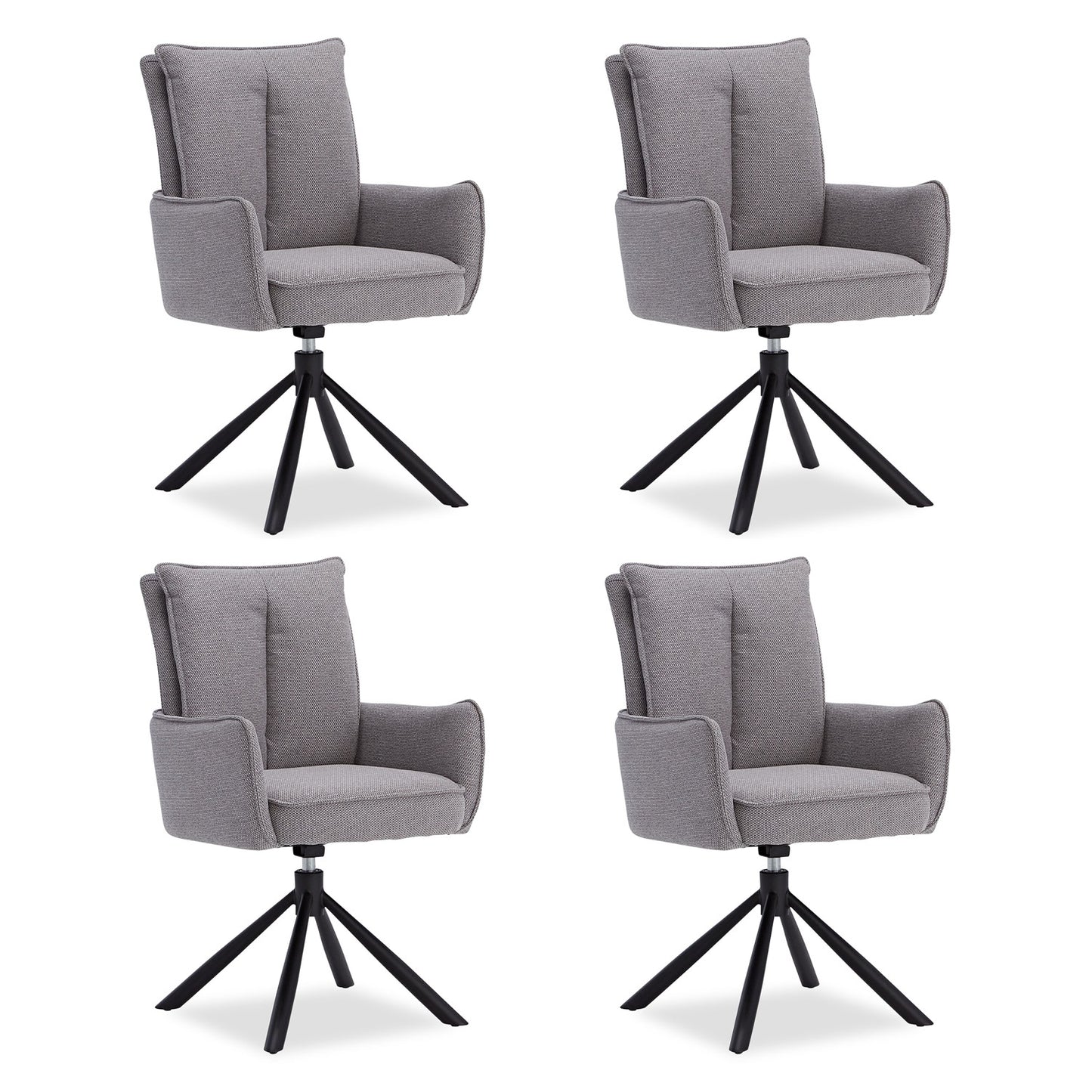 Polsterstuhl Stoff Grau | 4er-Set | drehbar | mit Armlehnen | Küche Esszimmer Büro