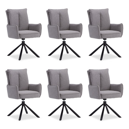 Polsterstuhl Stoff Grau | 6er-Set | drehbar | mit Armlehnen | Küche Esszimmer Büro