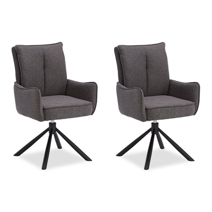 Polsterstuhl Stoff Anthrazit | 2er-Set | drehbar | mit Armlehnen | Küche Esszimmer Büro