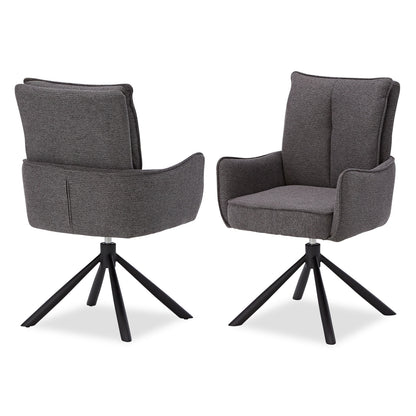 Polsterstuhl Stoff Anthrazit | 2er-Set | drehbar | mit Armlehnen | Küche Esszimmer Büro