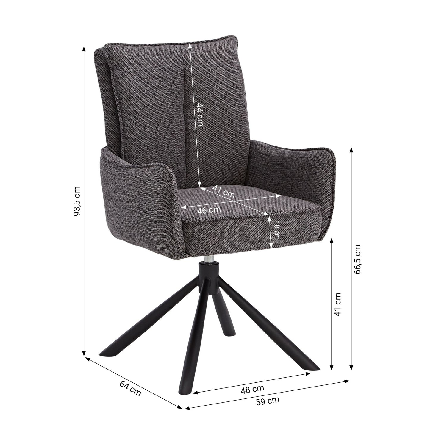 Polsterstuhl Stoff Anthrazit | 2er-Set | drehbar | mit Armlehnen | Küche Esszimmer Büro