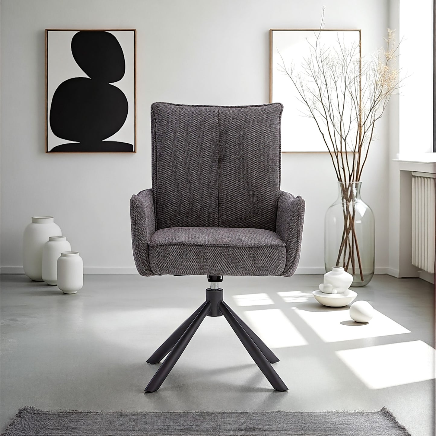 Polsterstuhl Stoff Anthrazit | 2er-Set | drehbar | mit Armlehnen | Küche Esszimmer Büro