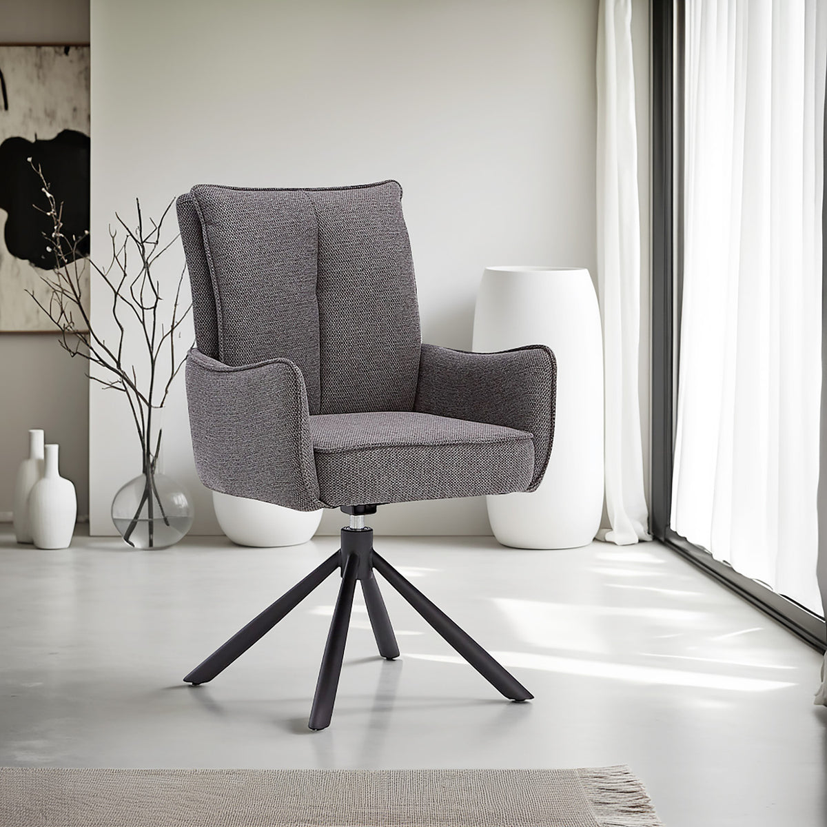 Polsterstuhl Stoff Anthrazit | 2er-Set | drehbar | mit Armlehnen | Küche Esszimmer Büro