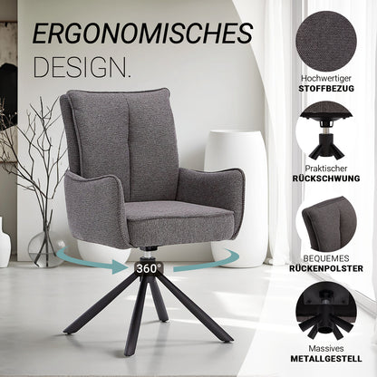Polsterstuhl Stoff Anthrazit | 2er-Set | drehbar | mit Armlehnen | Küche Esszimmer Büro