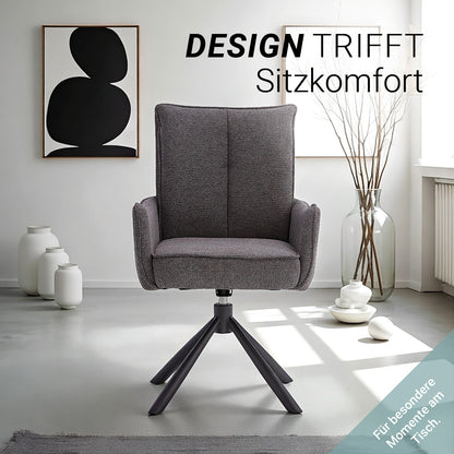 Polsterstuhl Stoff Anthrazit | 2er-Set | drehbar | mit Armlehnen | Küche Esszimmer Büro