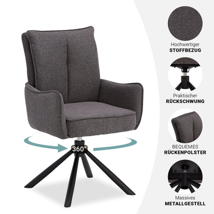 Polsterstuhl Stoff Anthrazit | 2er-Set | drehbar | mit Armlehnen | Küche Esszimmer Büro