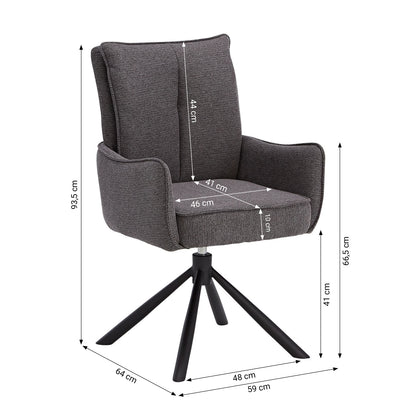 Polsterstuhl Stoff Anthrazit | 4er-Set | drehbar | mit Armlehnen | Küche Esszimmer Büro