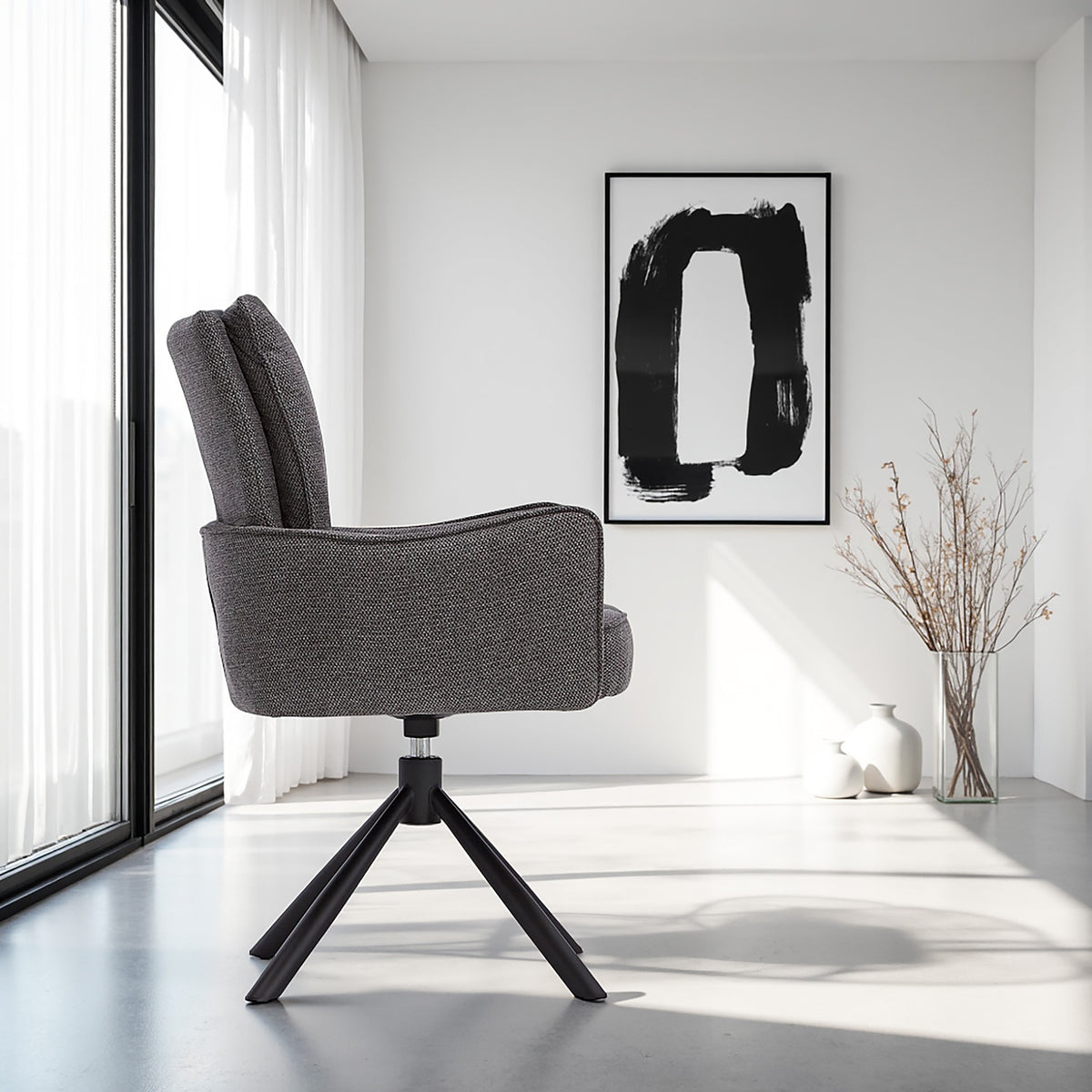 Polsterstuhl Stoff Anthrazit | 4er-Set | drehbar | mit Armlehnen | Küche Esszimmer Büro