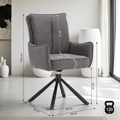 Polsterstuhl Stoff Anthrazit | 4er-Set | drehbar | mit Armlehnen | Küche Esszimmer Büro