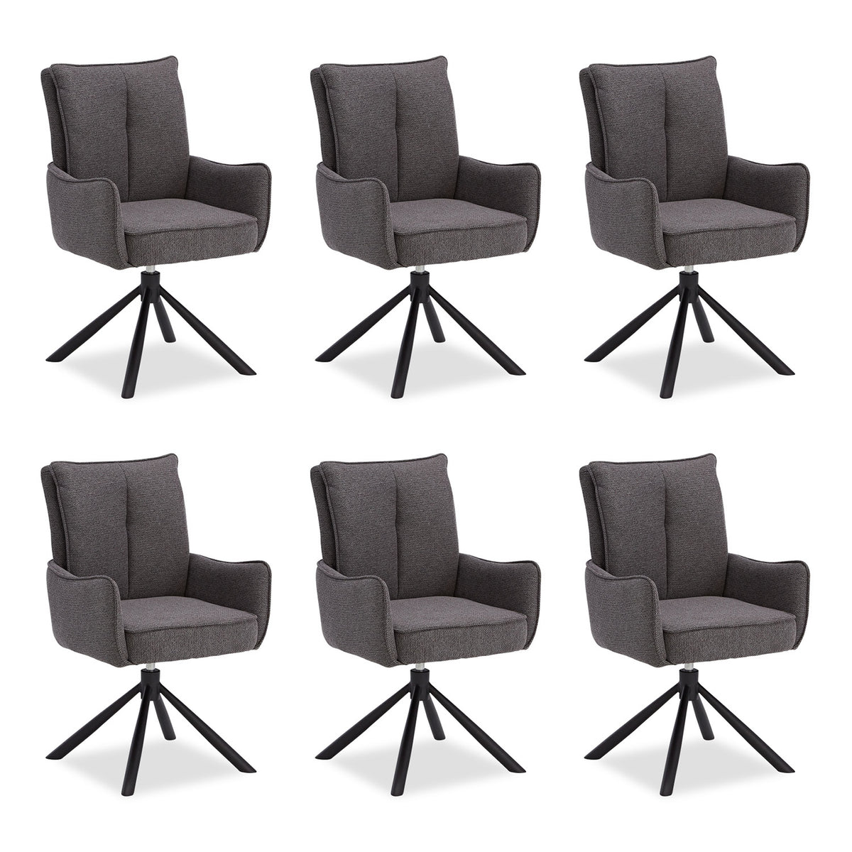 Polsterstuhl Stoff Anthrazit | 6er-Set | drehbar | mit Armlehnen | Küche Esszimmer Büro