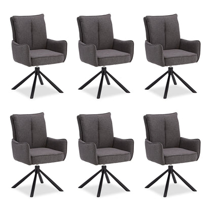 Polsterstuhl Stoff Anthrazit | 6er-Set | drehbar | mit Armlehnen | Küche Esszimmer Büro