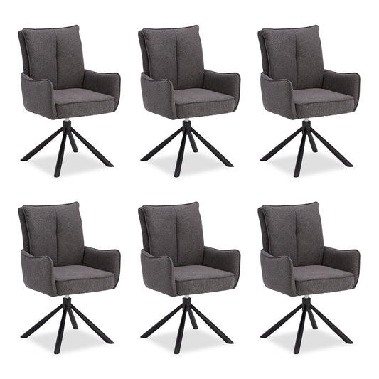 Polsterstuhl Stoff Anthrazit | 6er-Set | drehbar | mit Armlehnen | Küche Esszimmer Büro