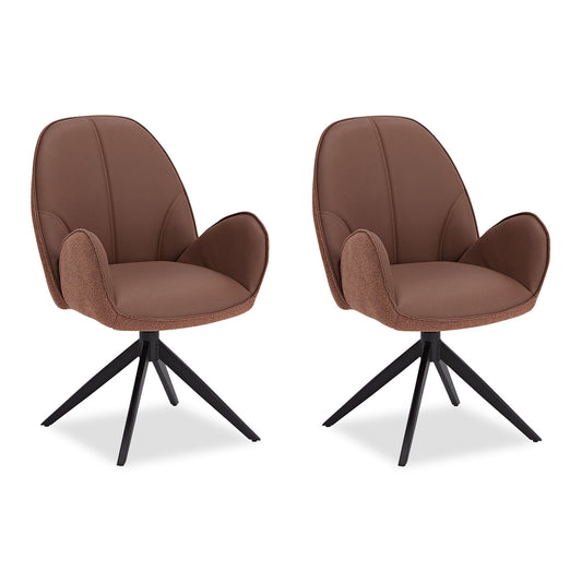 2x Polsterstuhl Bouclé Leder Braun | drehbar | mit Armlehnen | Küche Esszimmer Büro - Palo24