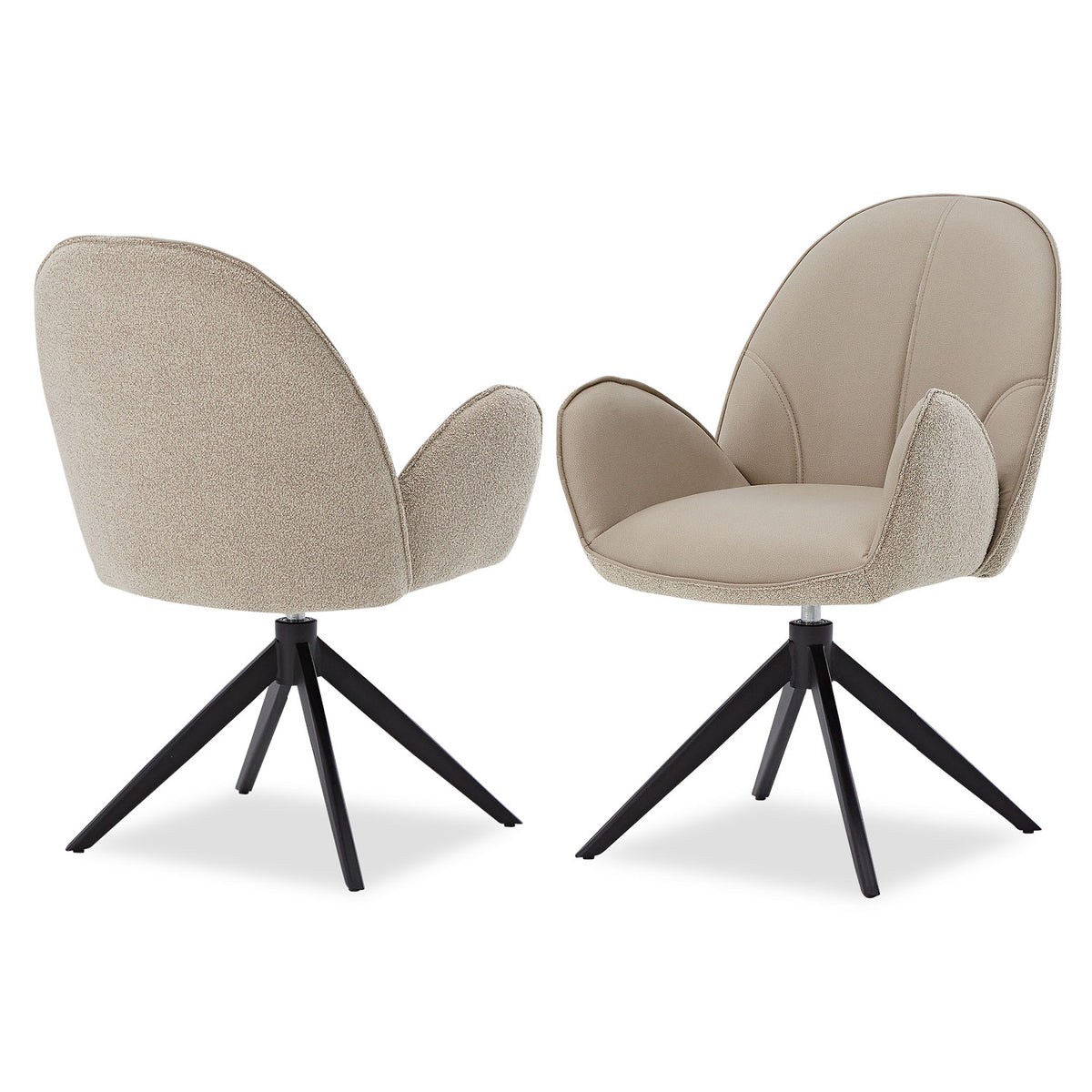 2er Set Polsterstuhl Bouclé Leder drehbar Beige
