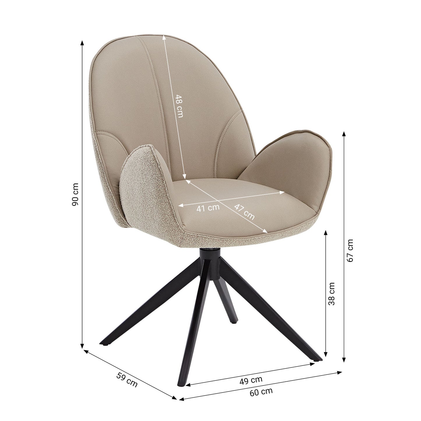 2er Set Polsterstuhl Bouclé Leder drehbar Beige