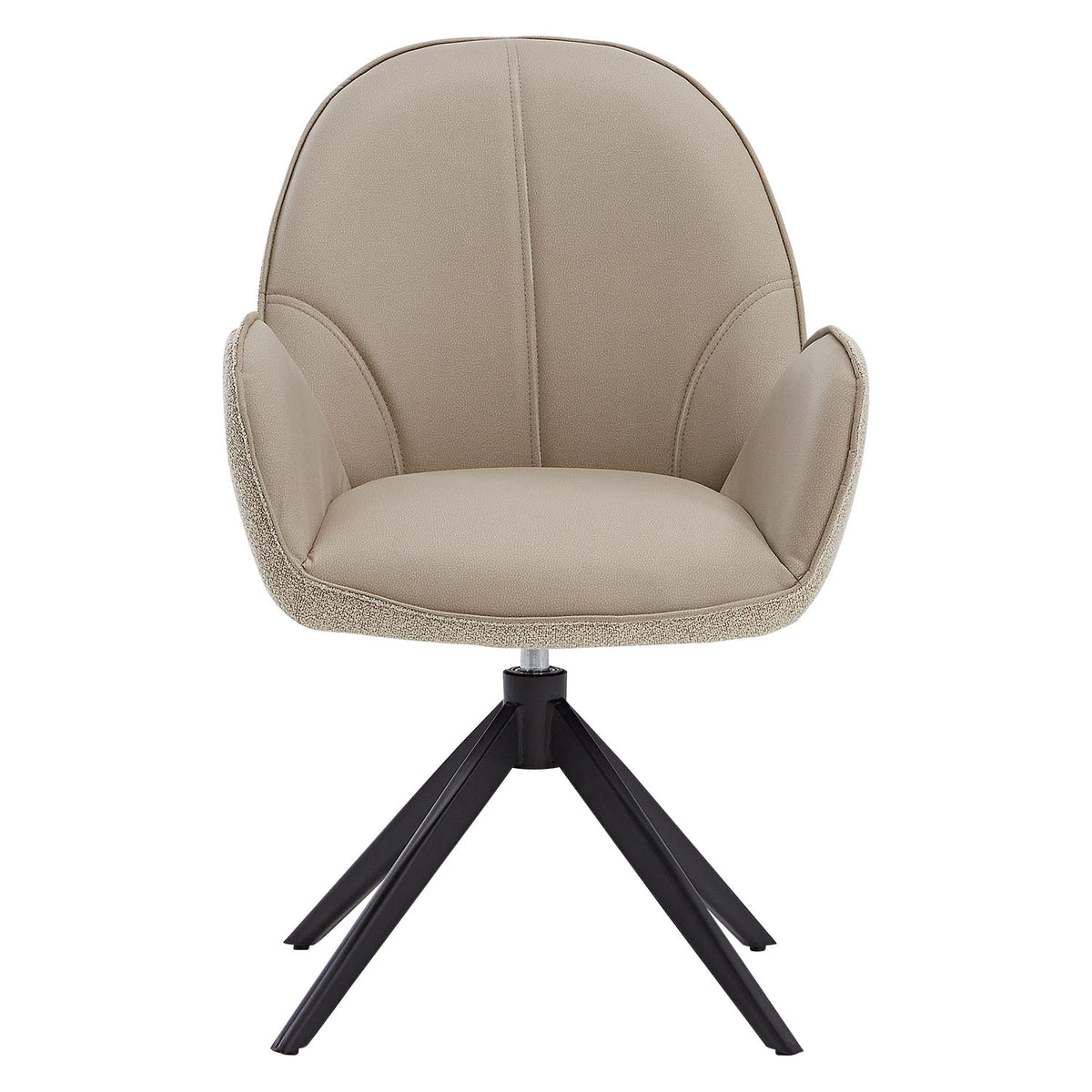 2er Set Polsterstuhl Bouclé Leder drehbar Beige