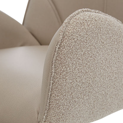2er Set Polsterstuhl Bouclé Leder drehbar Beige