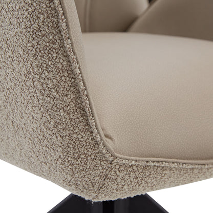 2er Set Polsterstuhl Bouclé Leder drehbar Beige