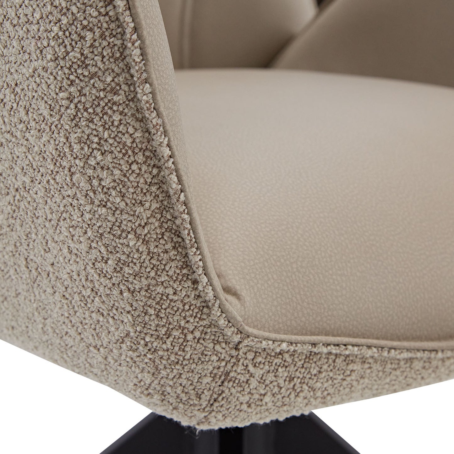 4er Set Polsterstuhl Bouclé Leder drehbar Beige