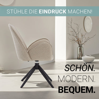 4er Set Polsterstuhl Bouclé Leder drehbar Beige