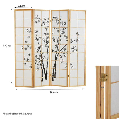 4 fach Holz Paravent Raumteiler 8036 natur Bambusmuster - Palo24