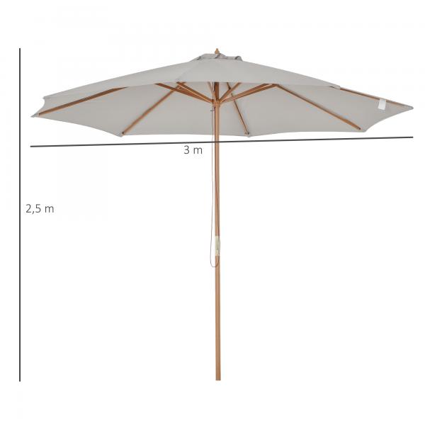 Holz Sonnenschirm Holzschirm Gartenschirm Balkonschirm 3m Grau - Palo24