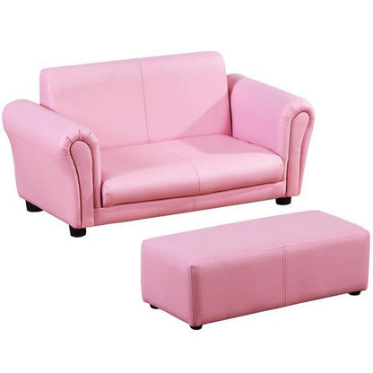 Kindersofa mit Hocker rosa Sessel Kinder Softsofa - Palo24