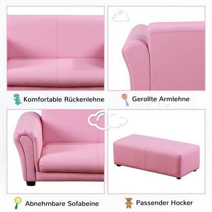 Kindersofa mit Hocker rosa Sessel Kinder Softsofa - Palo24