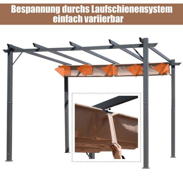 Pergola Pavillon Terrassenüberdachung mit Schiebedach Garten Alu Kohlegrau+Kaffeebraun 3x3x2,23 m - Palo24