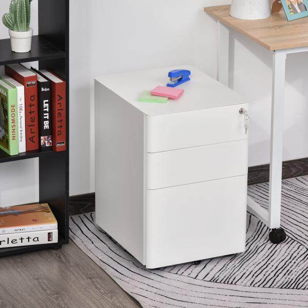 Rollcontainer mobiler Aktenschrank mit 3 Schubladen weiss - Palo24