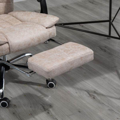 Bürostuhl Drehstuhl mit Liegefunktion Fußstütze Sitzhöhenverstellung Mikrofaser Beige+Schwarz+Silber - Palo24