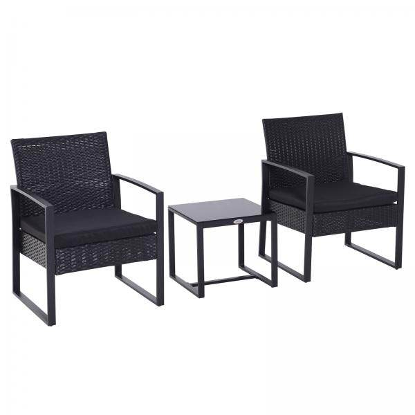 5 tlg Sitzgruppe Polyrattan Gartenset mit Kissen Schwarz - Palo24
