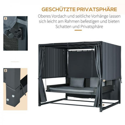 Outdoor-Schaukelbett aus PE-Rattan mit Baldachin, inkl. Kissen, wetterbeständig, Grau - Palo24