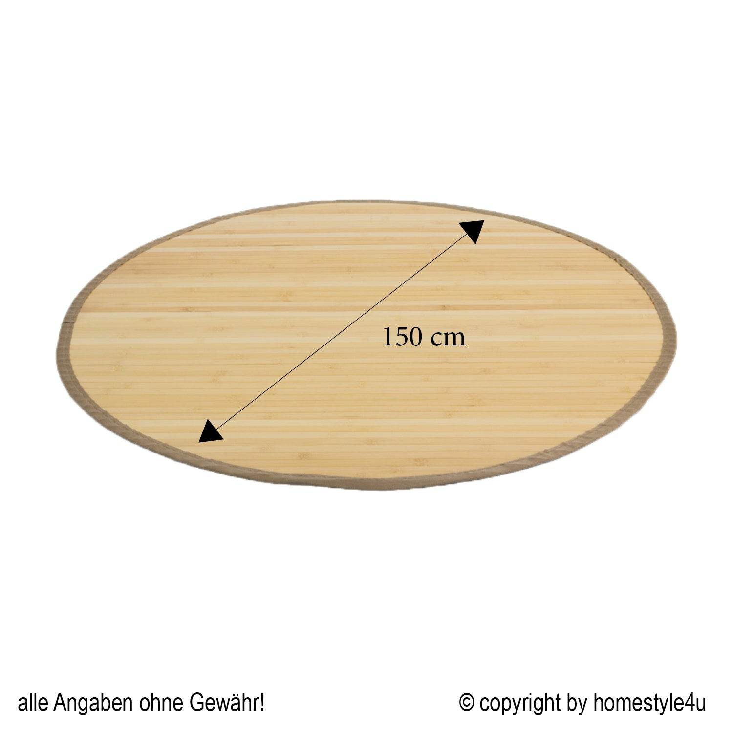 Bambusmatte Bambusteppich 150 cm rund natur Bambus Teppich - Palo24