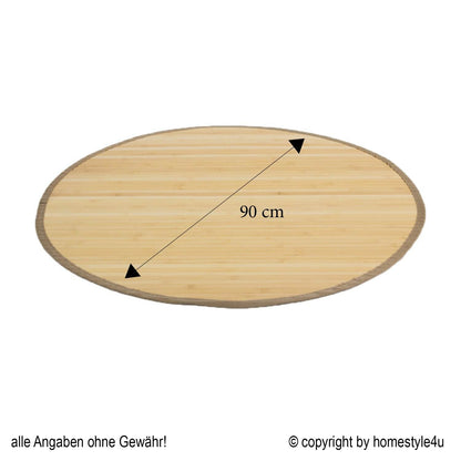 Bambusmatte Bambusteppich 90 cm rund natur Bambus Teppich - Palo24