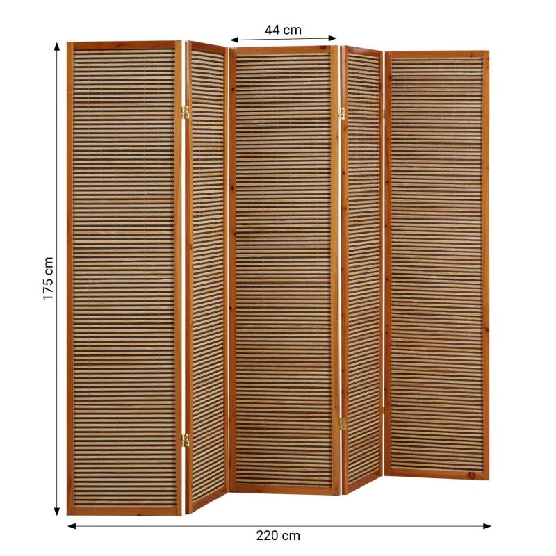 Paravent Braun Holzstreben | 5 teilig | Holz | Raumteiler Trennwand Sichtschutz