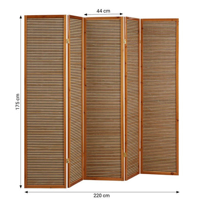 Paravent Braun Holzstreben | 5 teilig | Holz | Raumteiler Trennwand Sichtschutz