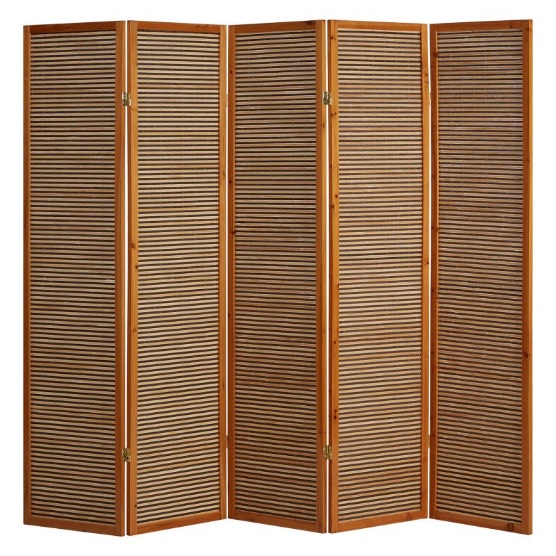 Paravent Braun Holzstreben | 5 teilig | Holz | Raumteiler Trennwand Sichtschutz